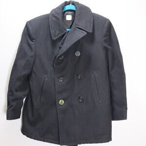 Vintage US Navy Peacoat Black Wool‎ Military Overcoat Size 42S